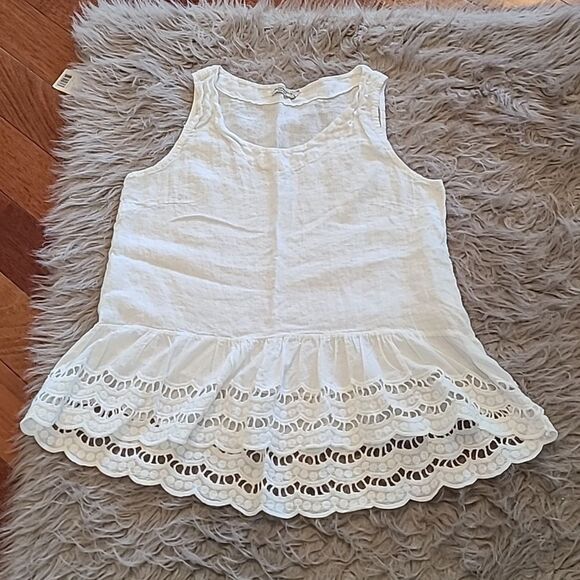 Valentina naldi womens white linen and lace flowy bottom tank top‎ - Picture 1 of 4